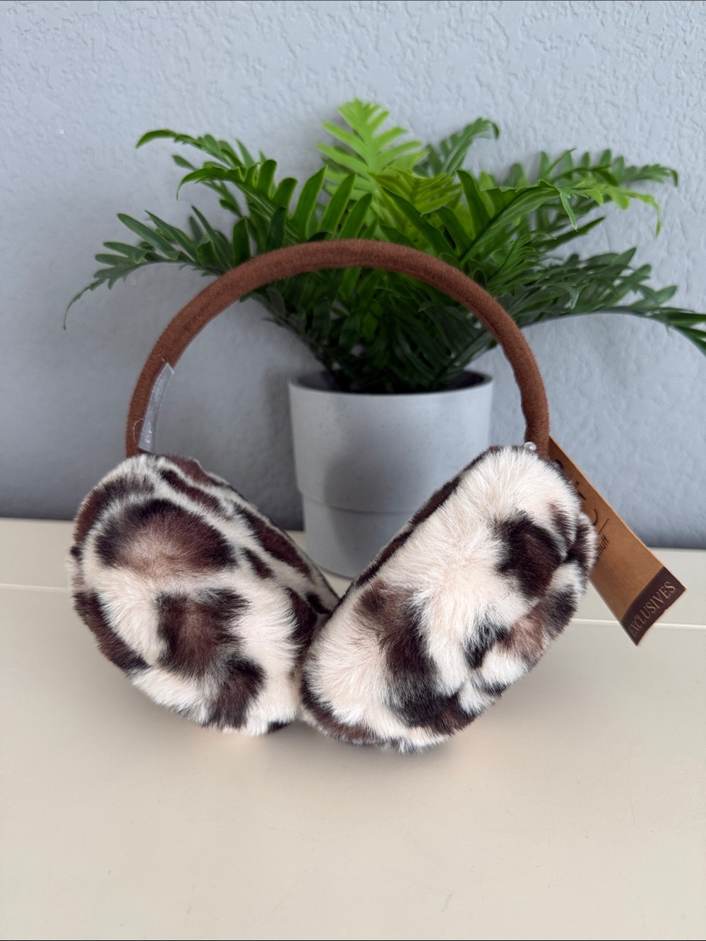 CC Boutique Leopard-Pattern Faux Fur Ear Muffs - Brown & Cream
